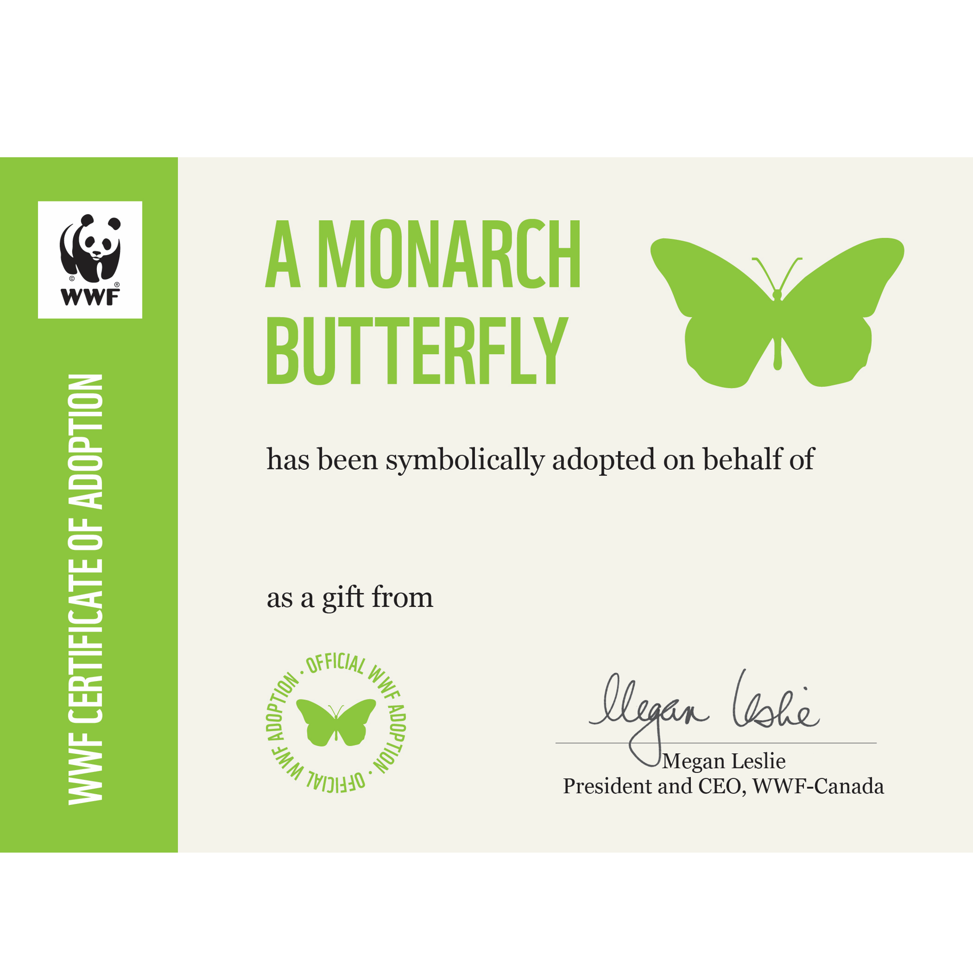 Monarch butterfly adoption card - WWF-Canada