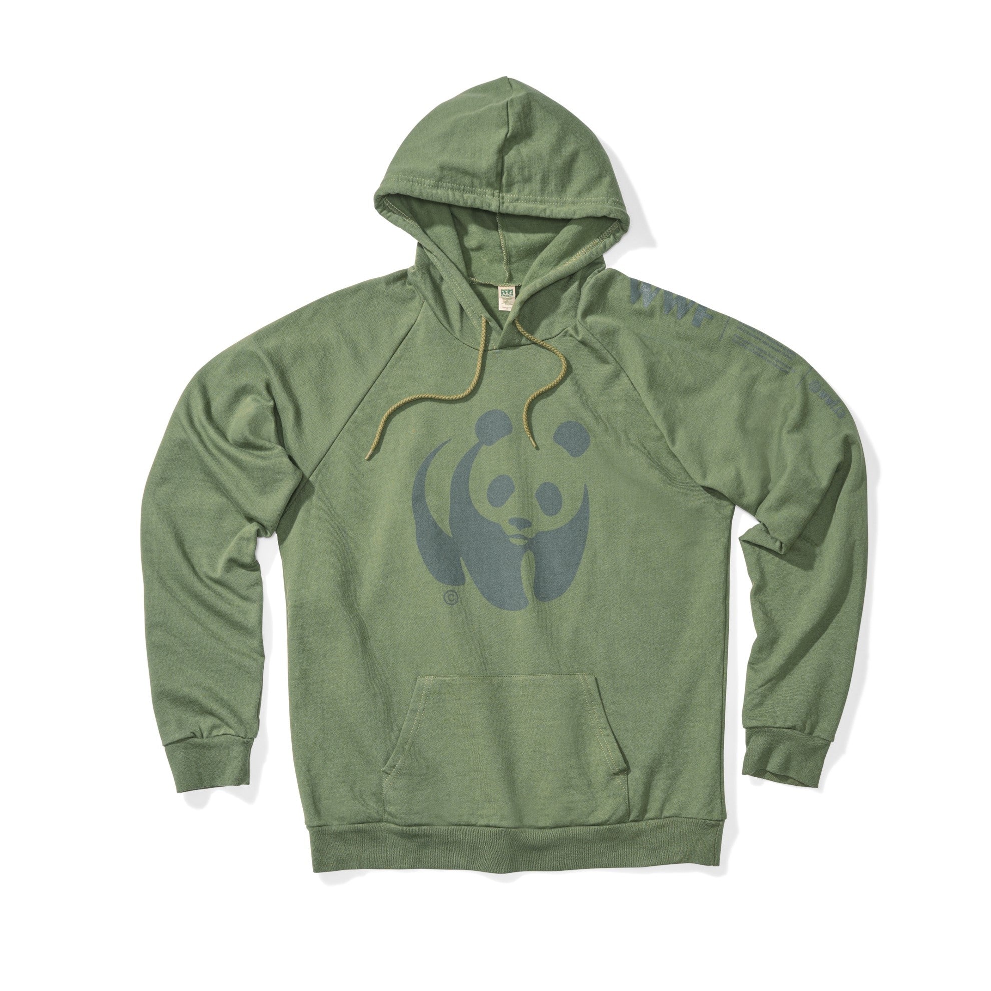 A photo of a green hoodie with the WWF panda logo on the chest