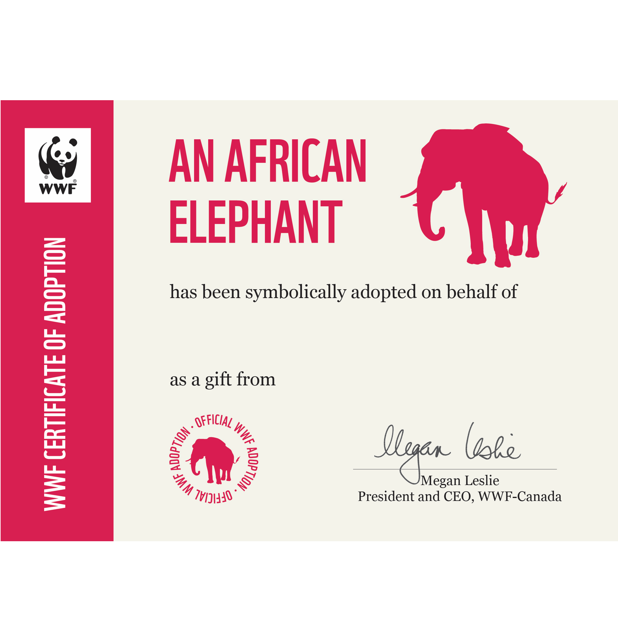 African elephant symbolic adoption certificate template