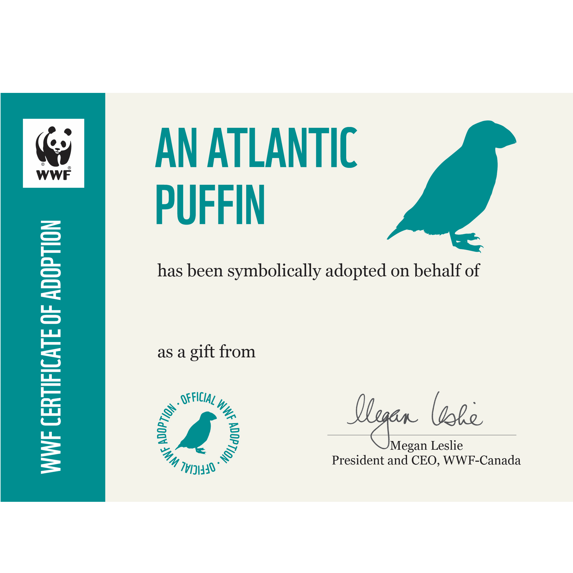 Atlantic puffin adoption card - WWF-Canada
