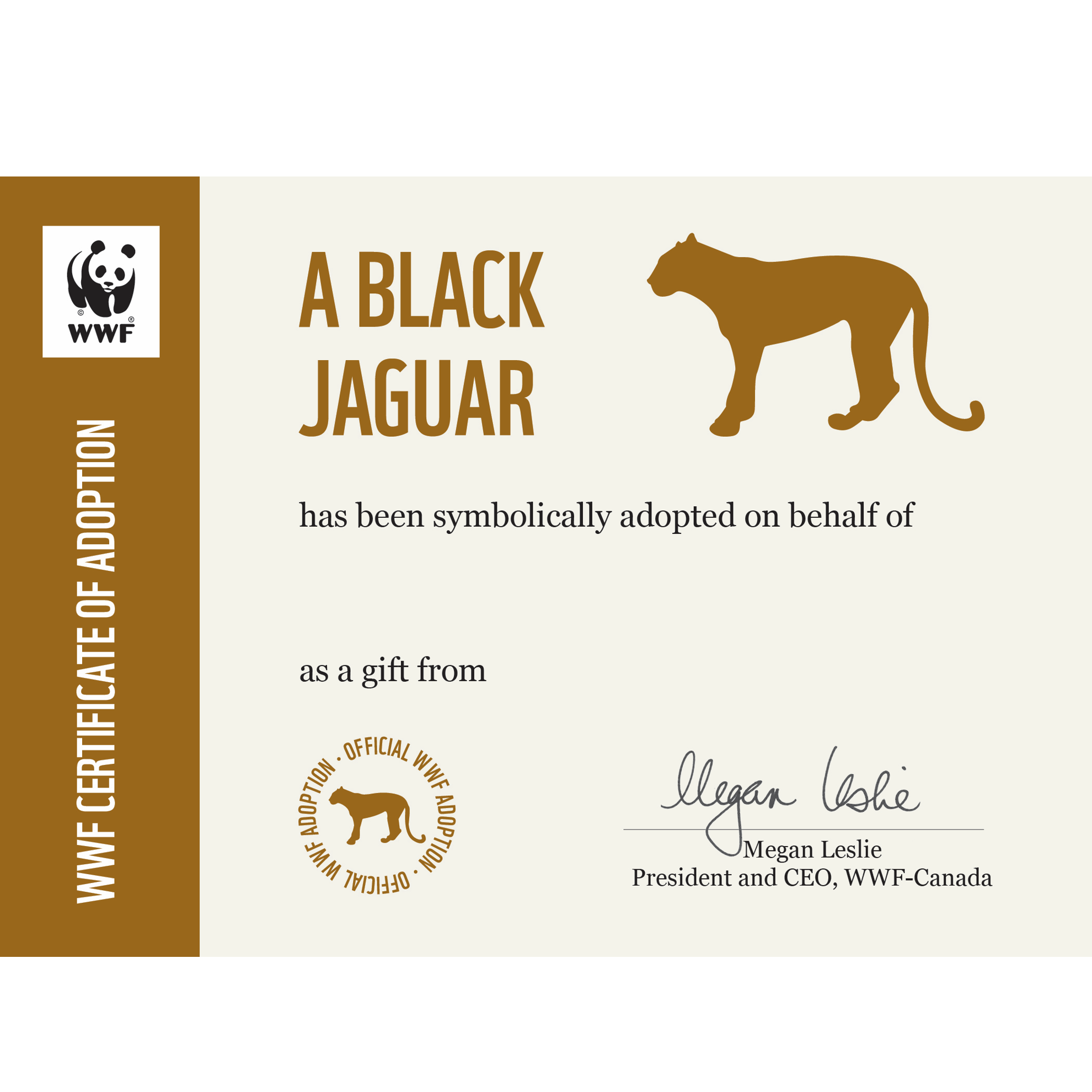 Black jaguar symbolic adoption certificate template