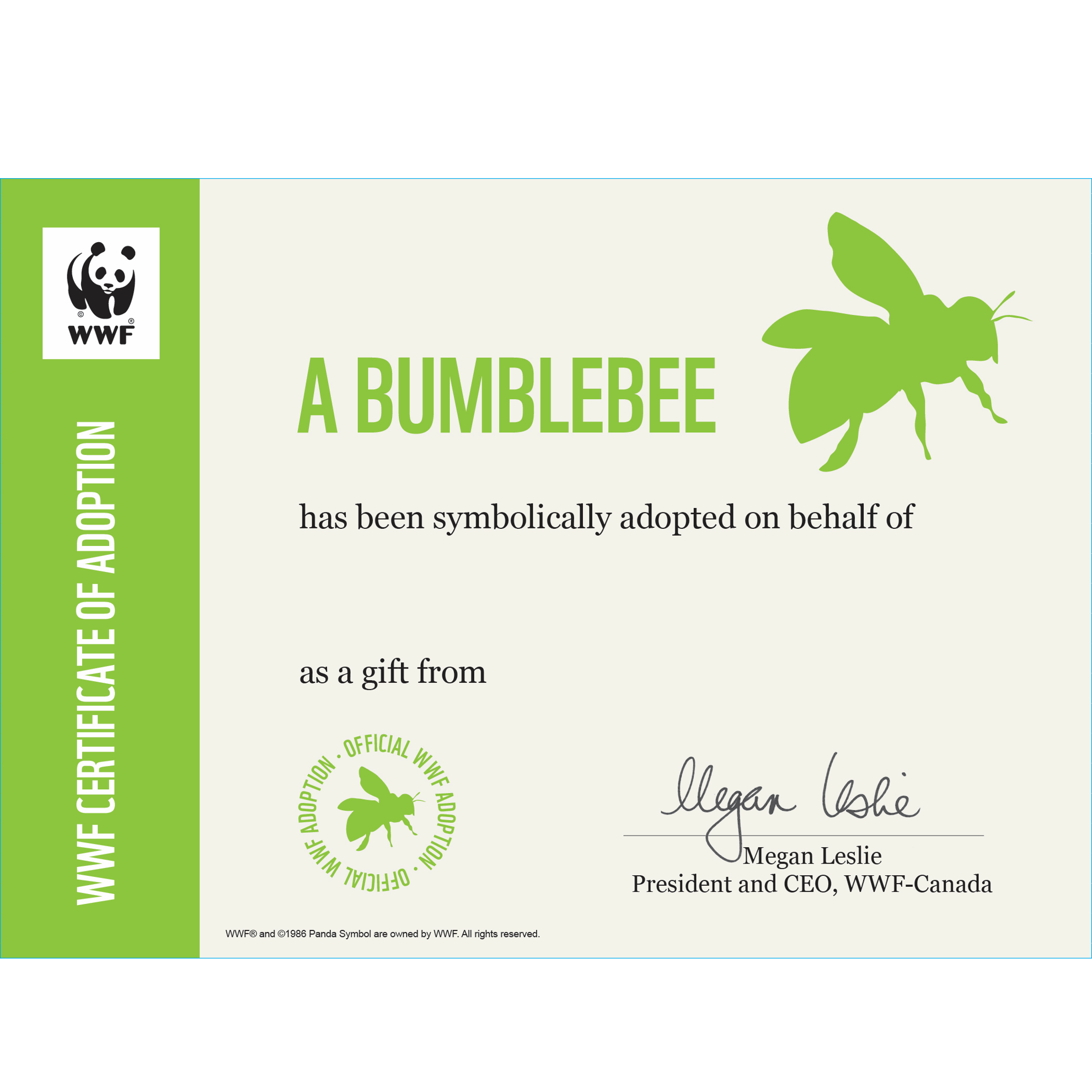 Bumblebee symbolic adoption certificate