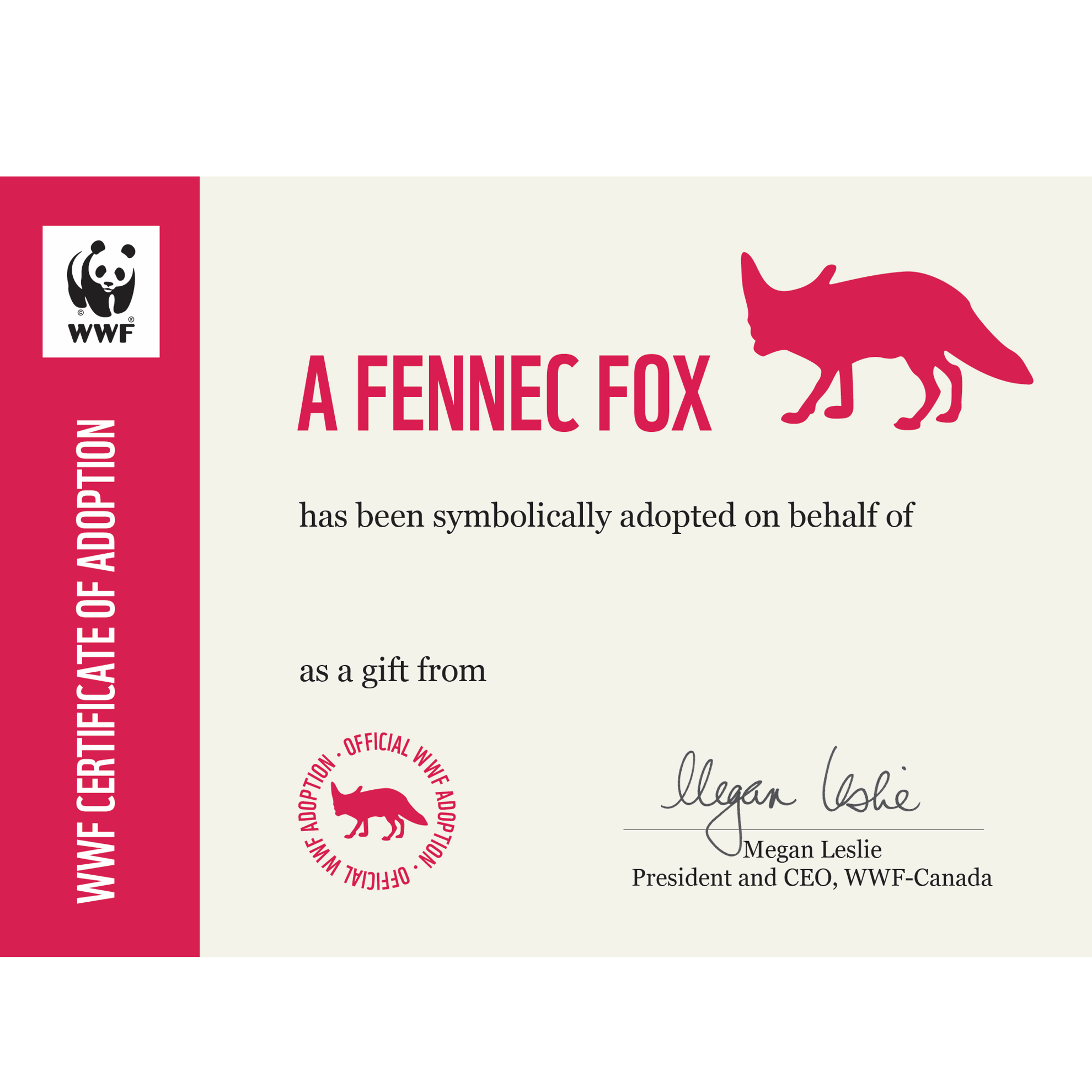 Fennec fox symbolic adoption certificate template