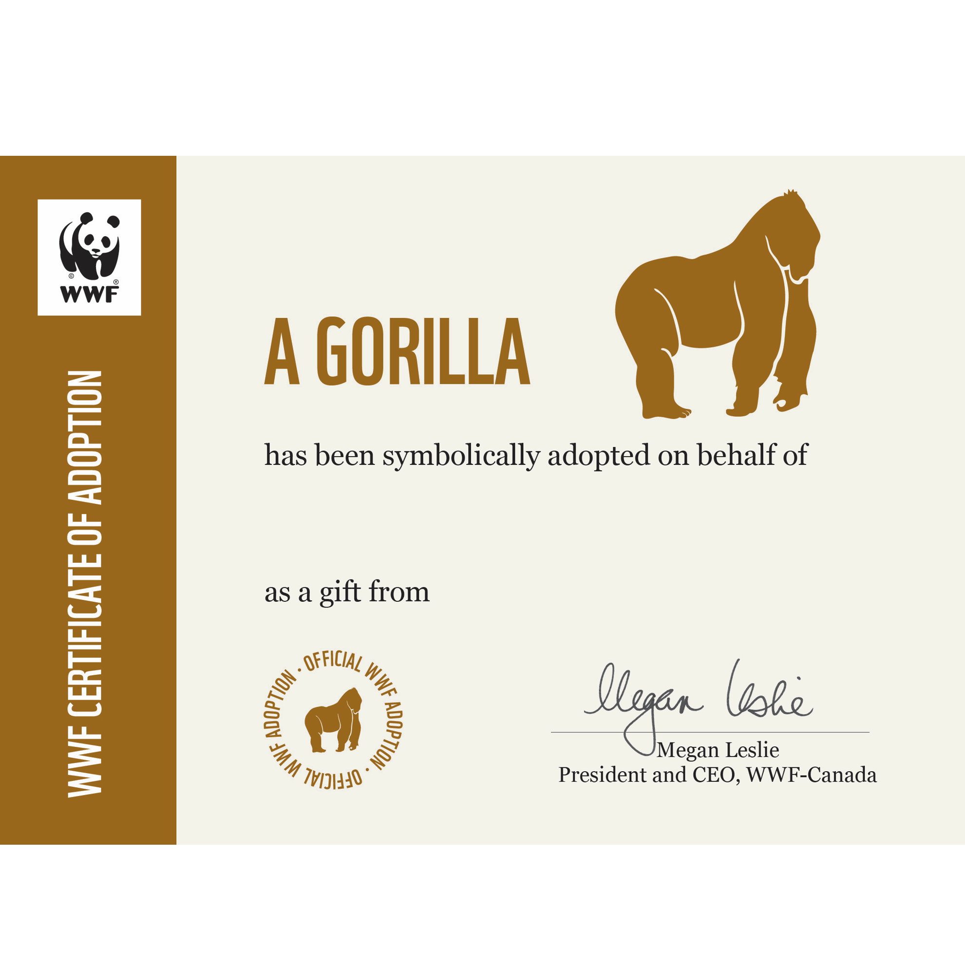 A picture of a gorilla symbolic adoption certificate template