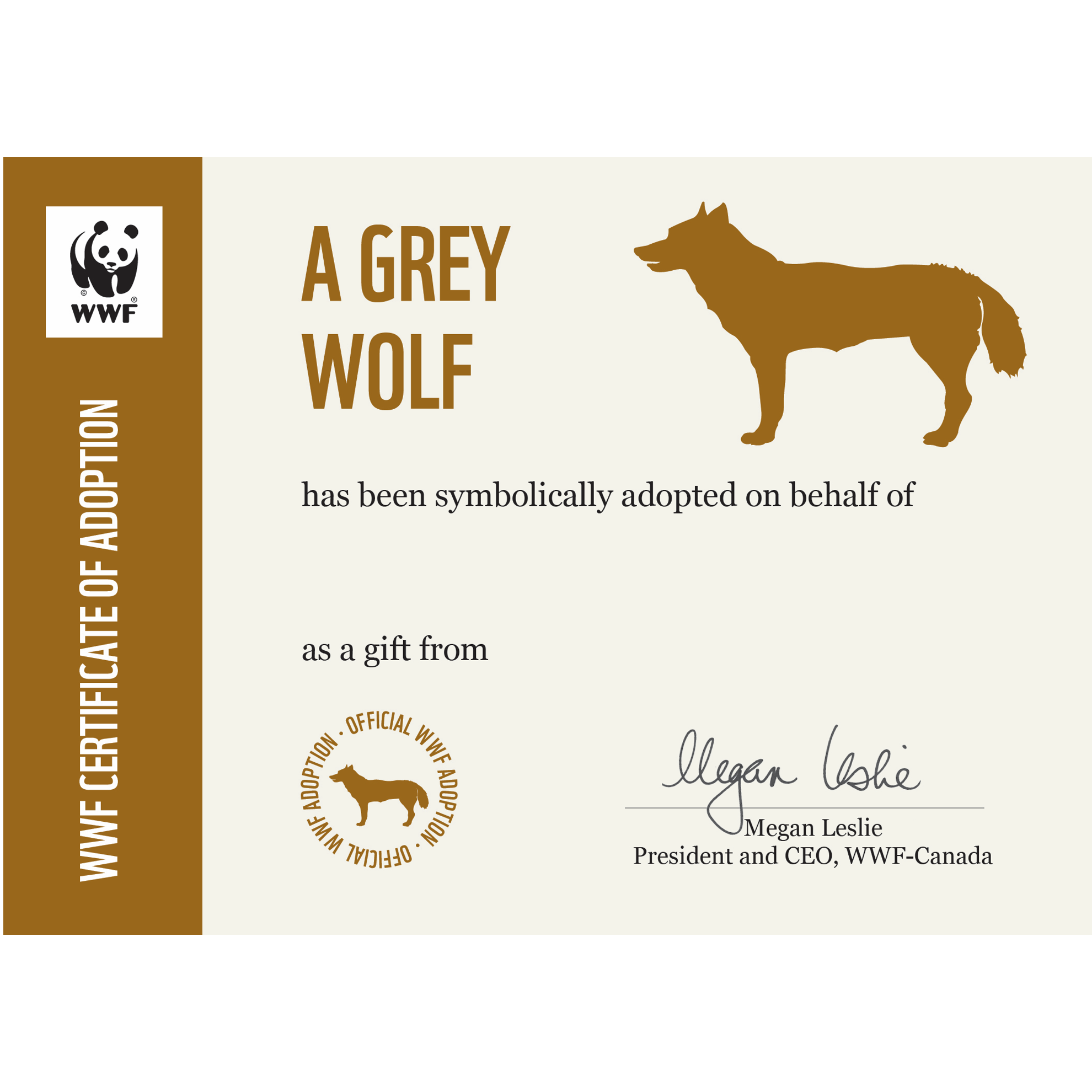 Grey wolf adoption card - WWF-Canada