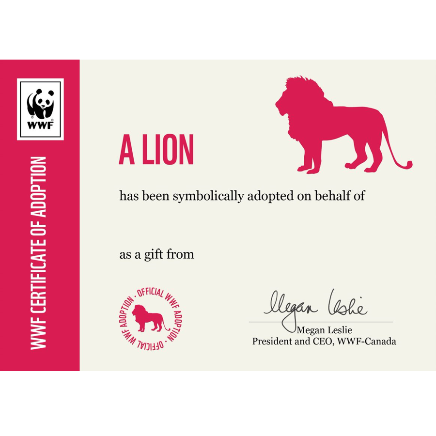 Lion adoption certificate