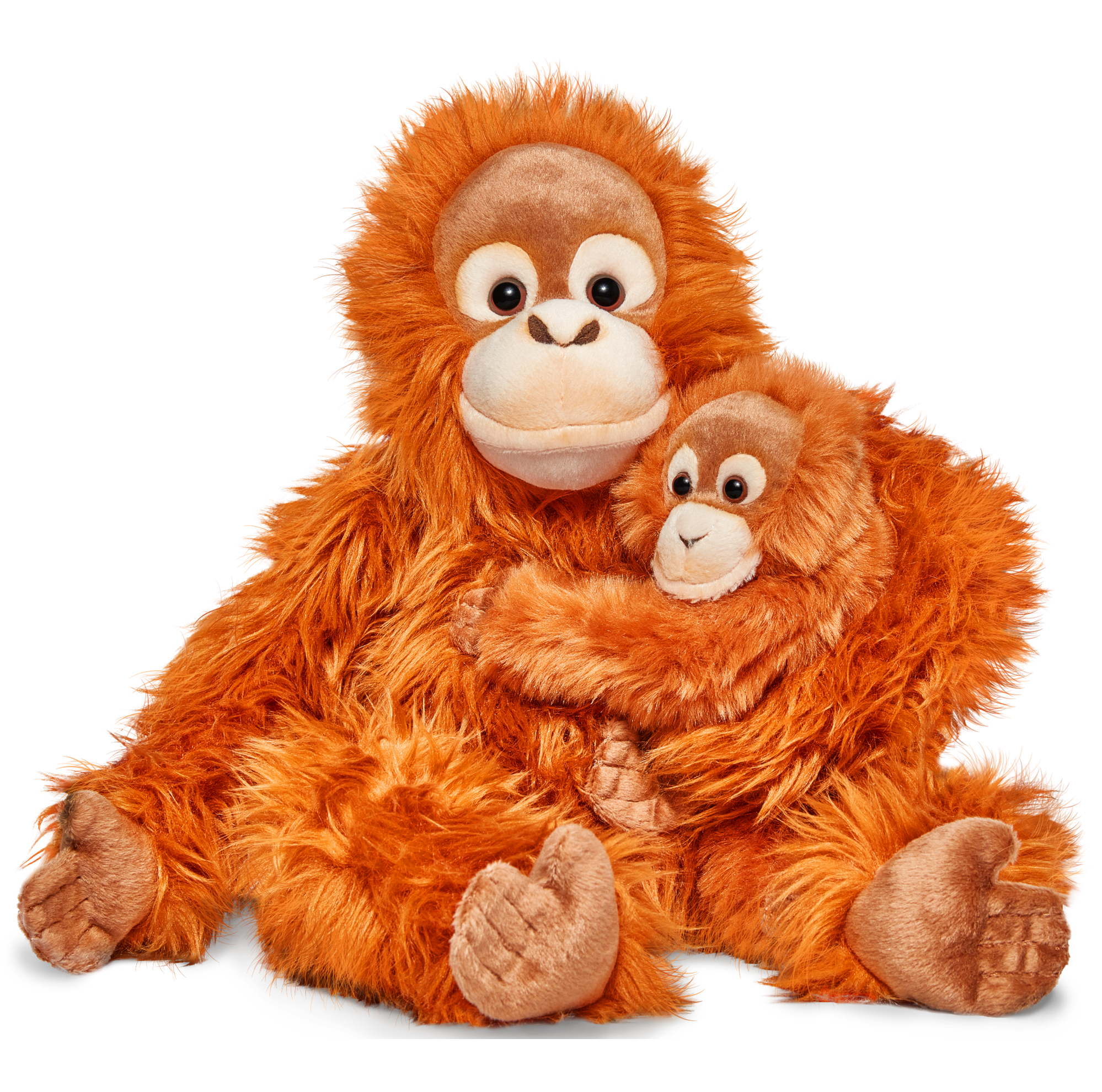 A picture of the orangutan mother and baby plush toys