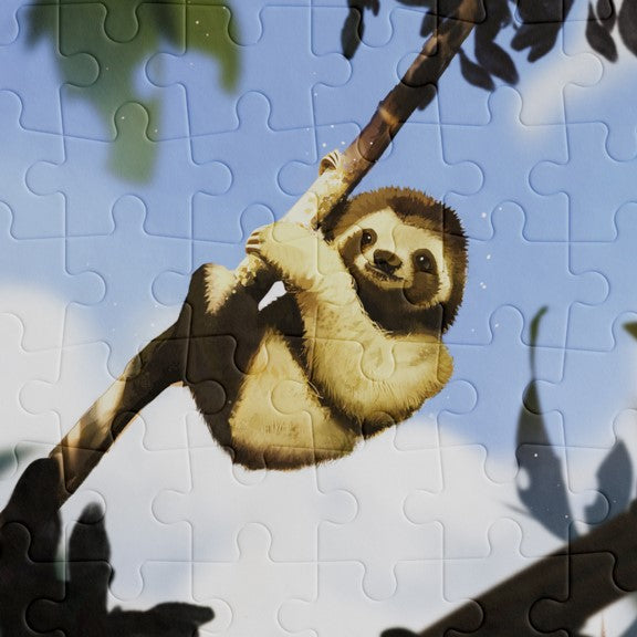 A close of of the pygmy three-toed sloth puzzle, finished puzzle artwork