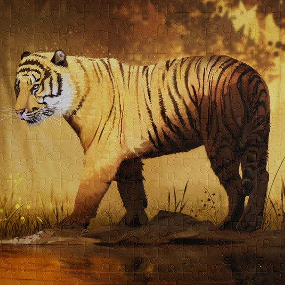 A close of of the Sumatran tiger puzzle, finished puzzle artwork