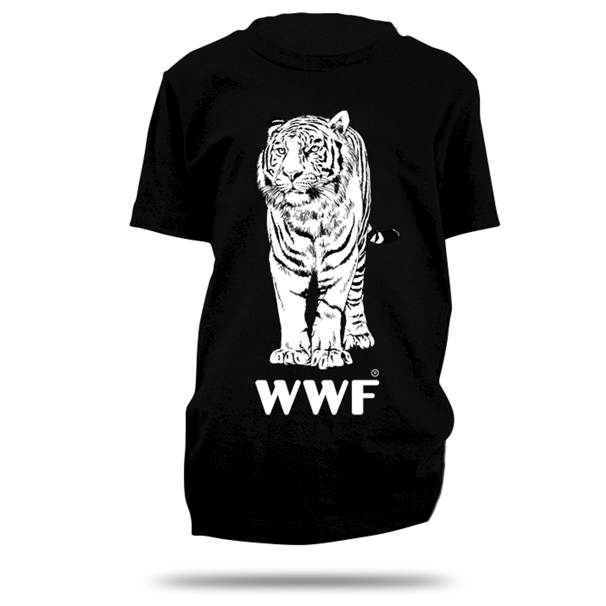 Black Youth T-Shirt with White Tiger Illustration on Chest