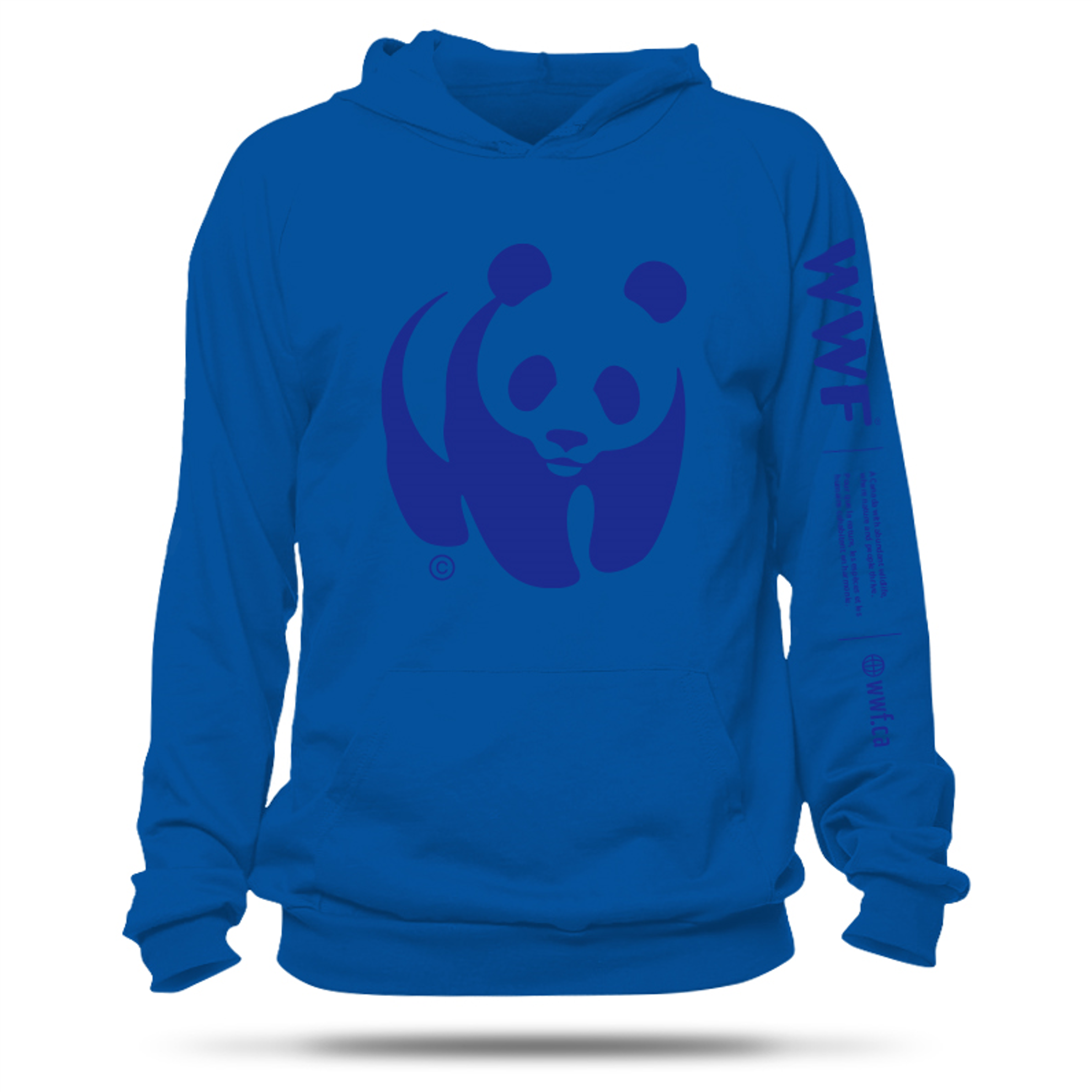 Unisex Nautical Blue Colour Hooded Sweatshirt with WWF Panda Logo on the Chest and WWF mission statement on the left sleeve